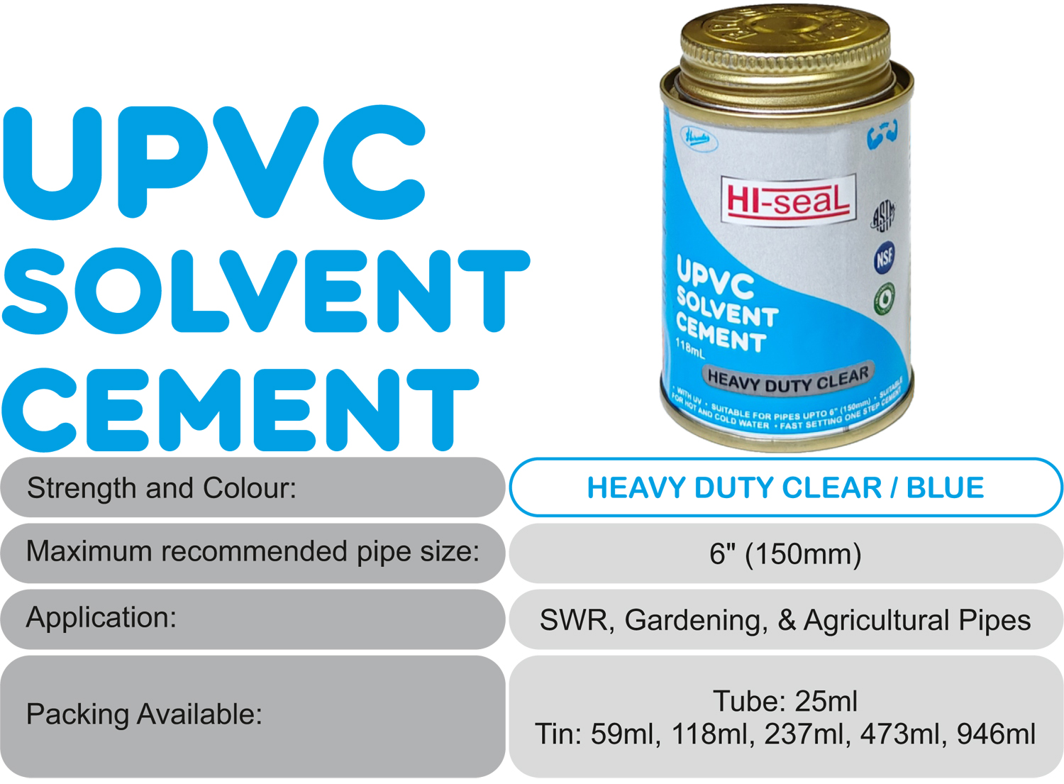 Hercules HI-seaL SSU05473 Heavy Duty Clear UPVC Solvent Cement_1