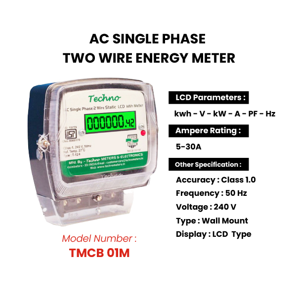 TECHNO TMCB 01M 5 - 30 A Single Phase LCD Digital Display Energy Meters_3