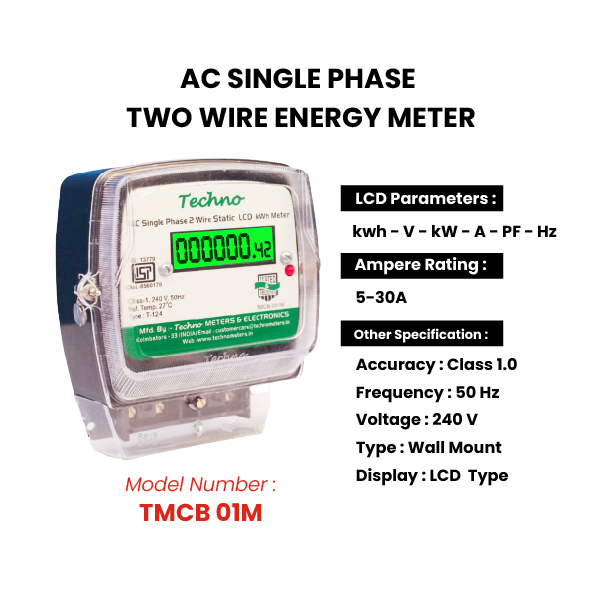 TECHNO TMCB 01M 10 - 40 A Single Phase LCD Digital Display Energy Meters_3