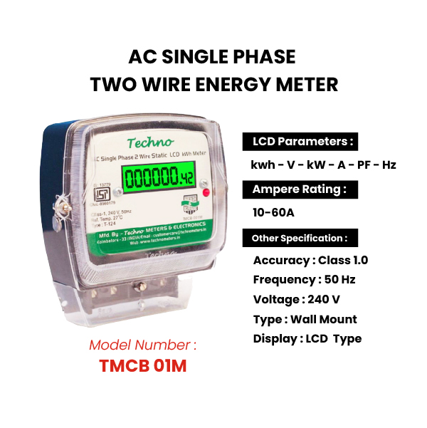 TECHNO TMCB 01M 10 - 60 A Single Phase LCD Digital Display Energy Meters_3