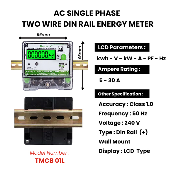 TECHNO TMCB 01L 5 - 30 A Single Phase LCD Digital Display Energy Meters_3