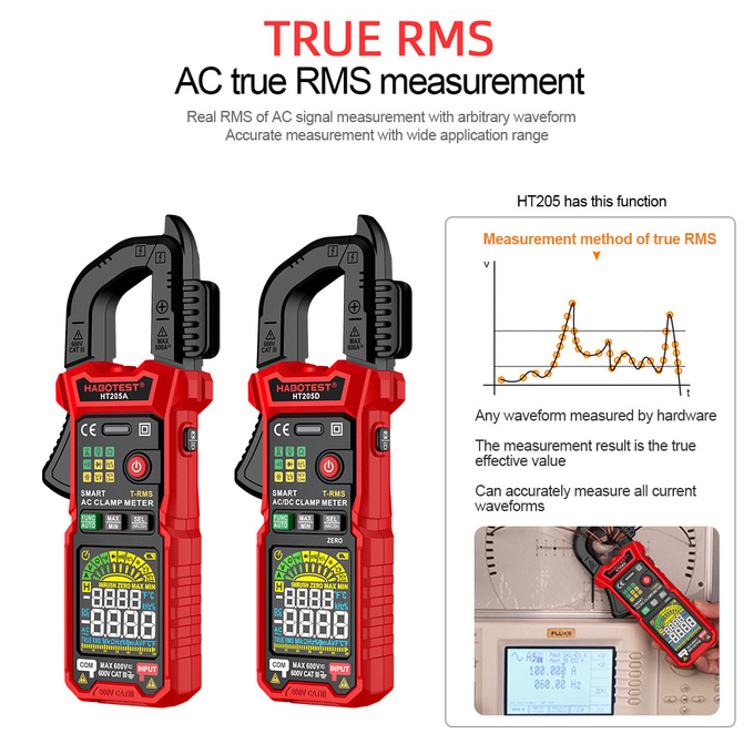HABOTEST HT205D 60A/600A 600mV/6V/60V/600V AC DC Clamp Meter_2
