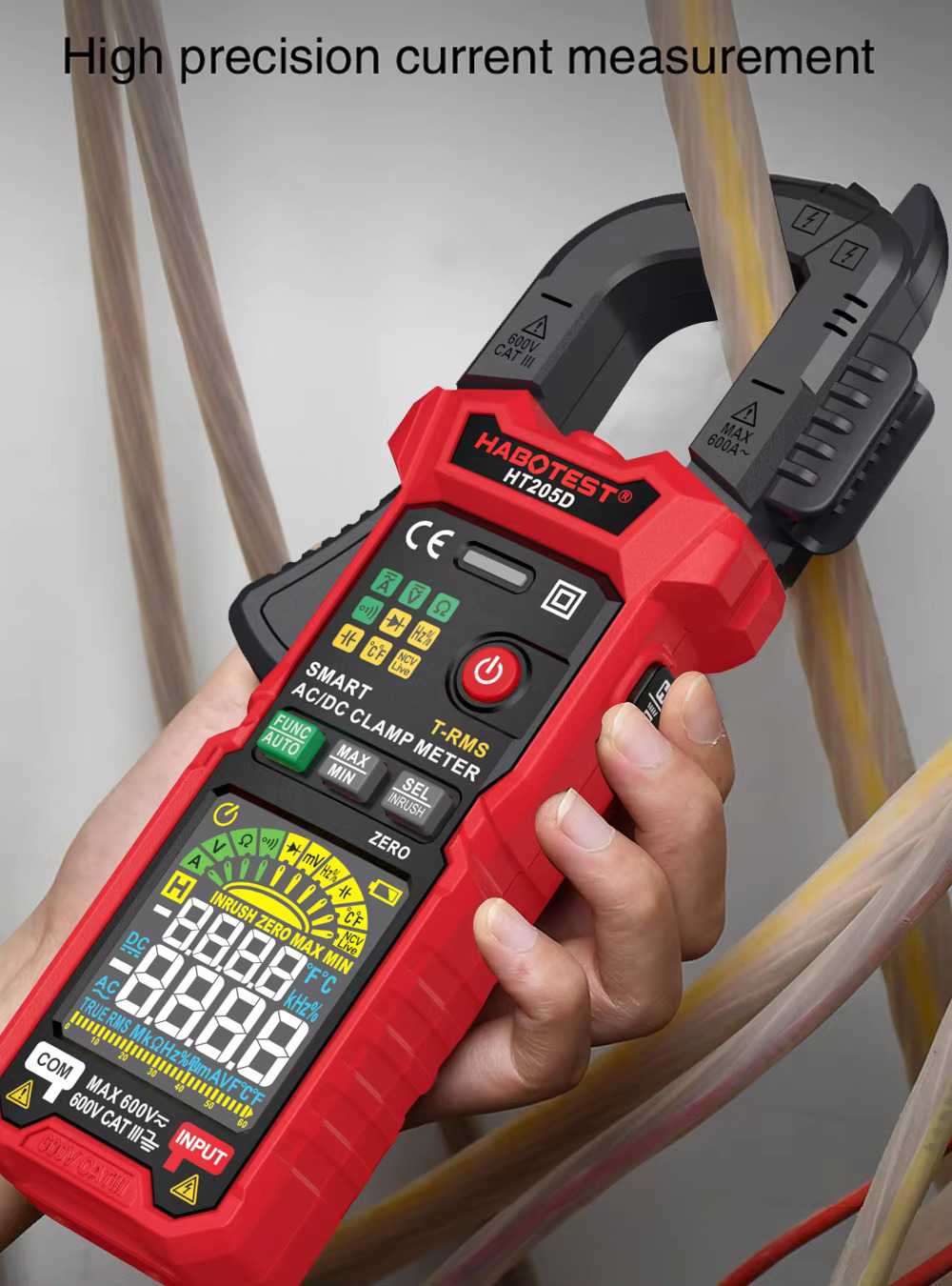 HABOTEST HT205D 60A/600A 600mV/6V/60V/600V AC DC Clamp Meter_3