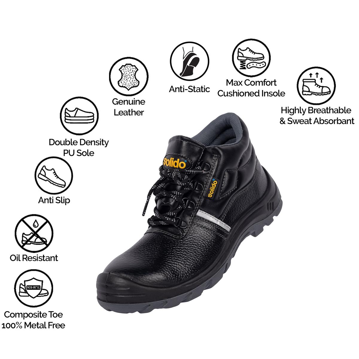 L&T SuFin Brand - Solido Advance High Ankle SH02 Reflective Material Quarter Steel Toe Safety Shoes Black_2