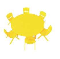 6 Seater Plastic Round Kids Table Study Desk Yellow_0