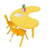 2 Seater Plastic Rotary Round Kids Table Study Desk Yellow_0