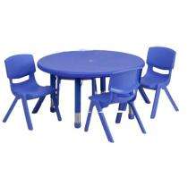 3 Seater Plastic Round Kids Table Study Desk Blue_0