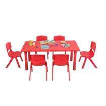 6 Seater Plastic Rectangular Kids Table Study Desk Red_0