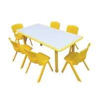 6 Seater Plastic Rectangular Kids Table Study Desk Grey and Yellow_0