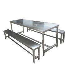 Stainless Steel 4 Seater Canteen Dining Table Fixed Chair Silver_0