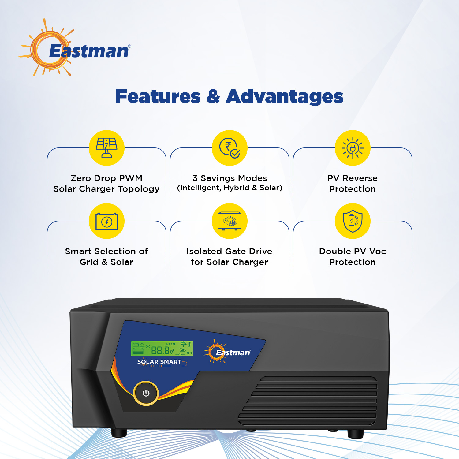 Eastman Solar Smart 1400 1000 VA 12 V Single Phase Sine Wave PWM Off Grid Solar Inverter_2