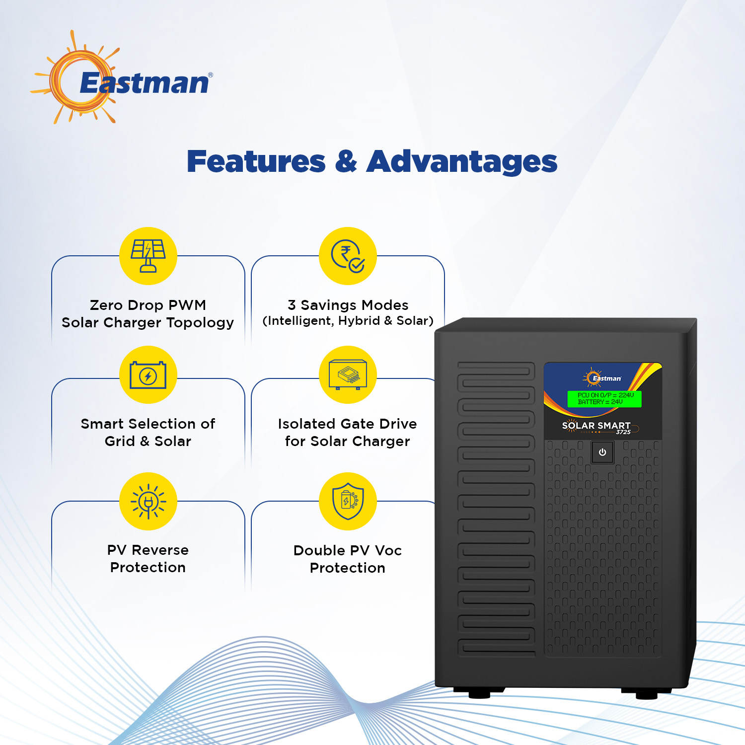 Eastman Solar Smart 3725 2500 VA 24 V Single Phase Sine Wave PWM Off Grid Solar Inverter_1