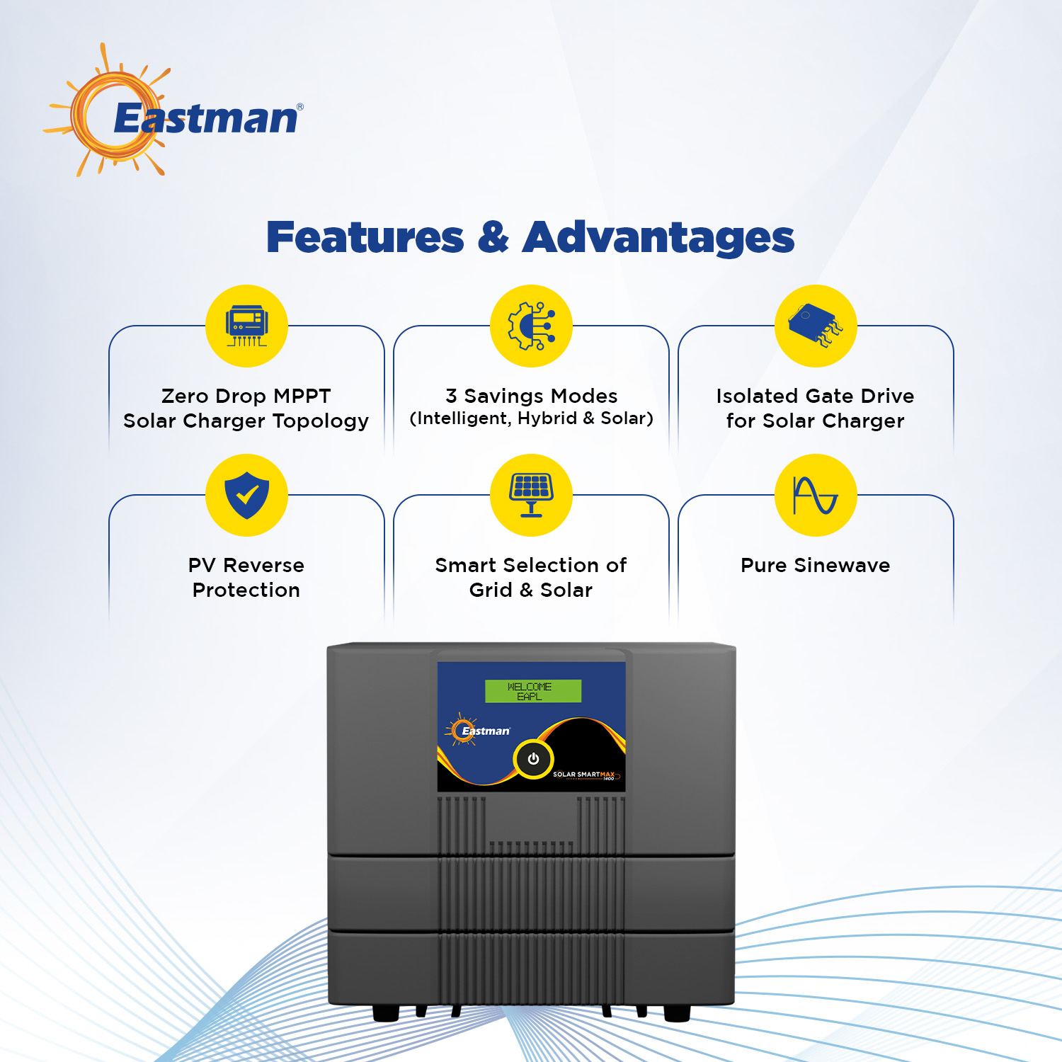 Eastman Solar Smart Max 1400 1000 VA 12 V Single Phase Sine Wave MPPT Off Grid Solar Inverter_4