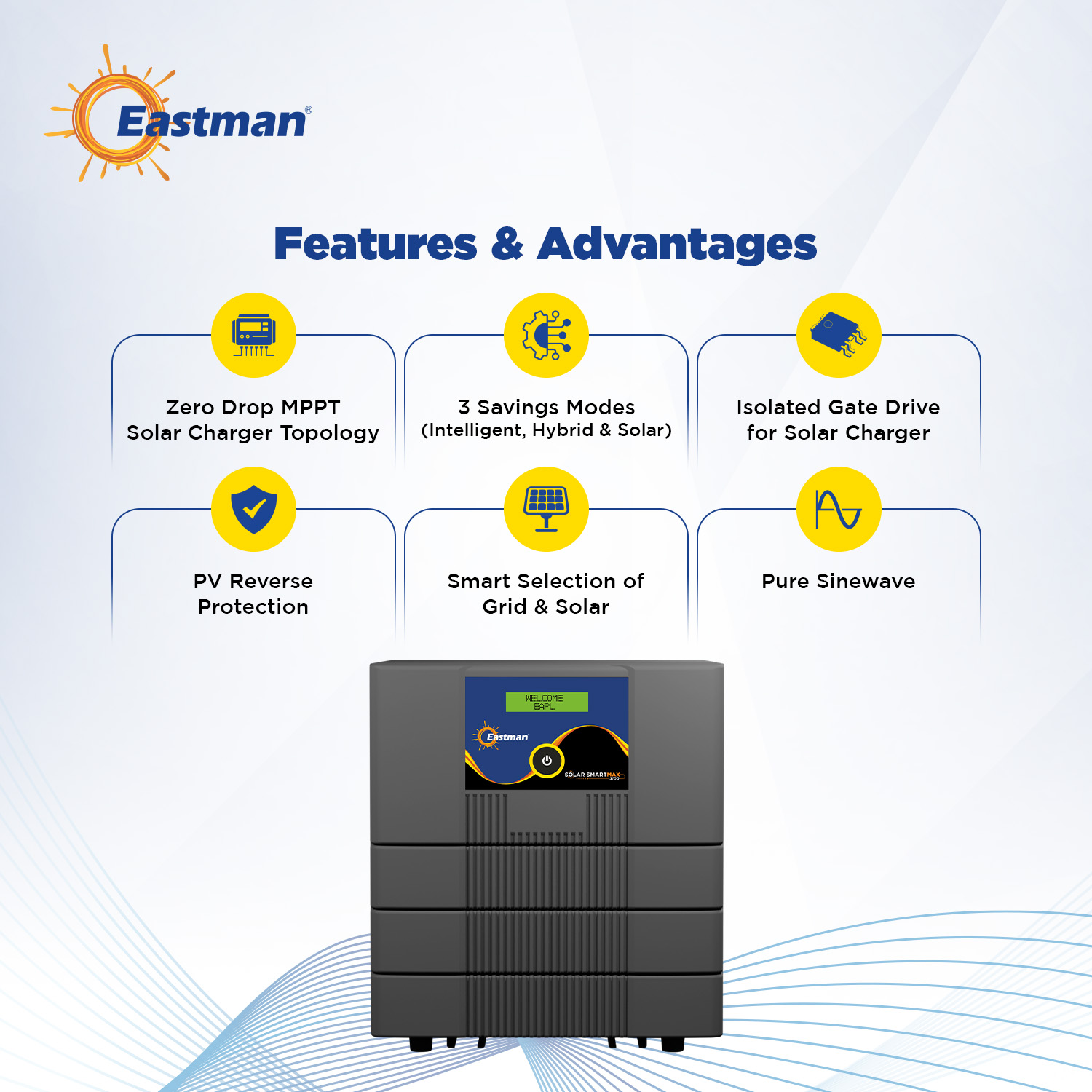 Eastman Solar Smart Max 3100 2000 VA 24 V Single Phase Sine Wave MPPT Off Grid Solar Inverter_4