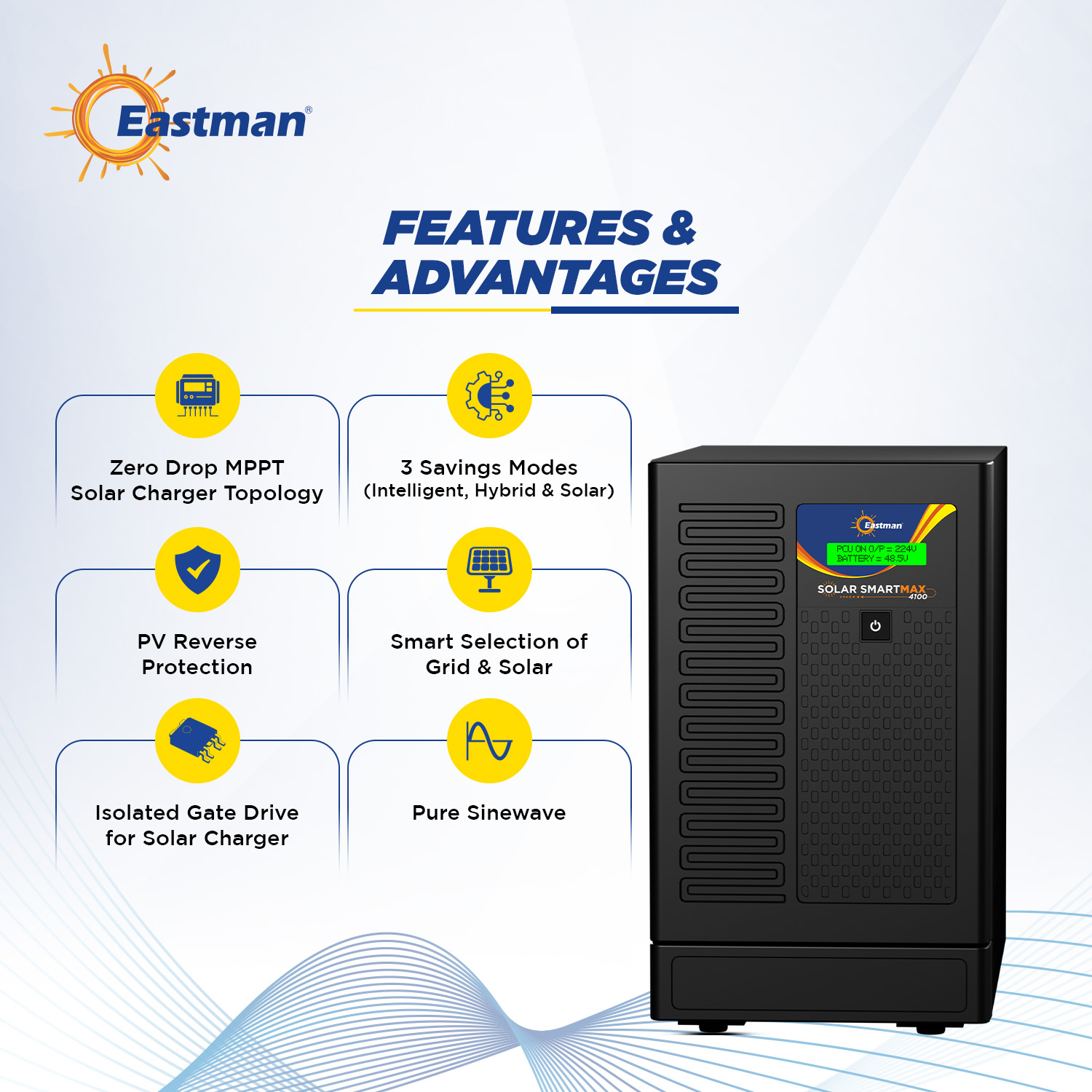 Eastman Solar Smart Max 4100 3000 VA 48 V Single Phase Sine Wave MPPT Off Grid Solar Inverter_4