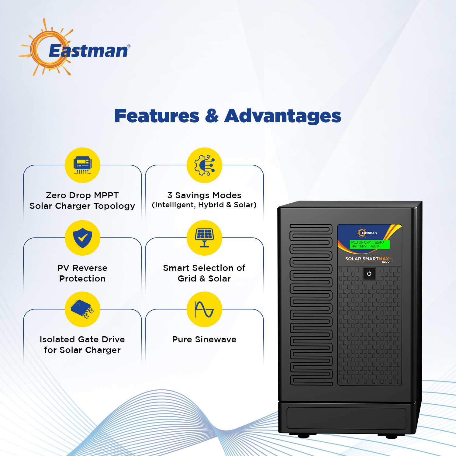Eastman Solar Smart Max 6100 5000 VA 48 V Single Phase Sine Wave MPPT Off Grid Solar Inverter_3