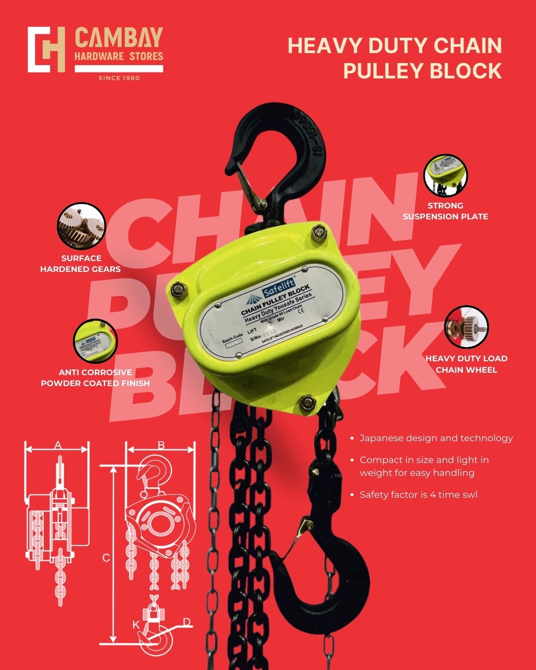 Safelift 1 ton Chain Pulley Block 3 m 265 N_1