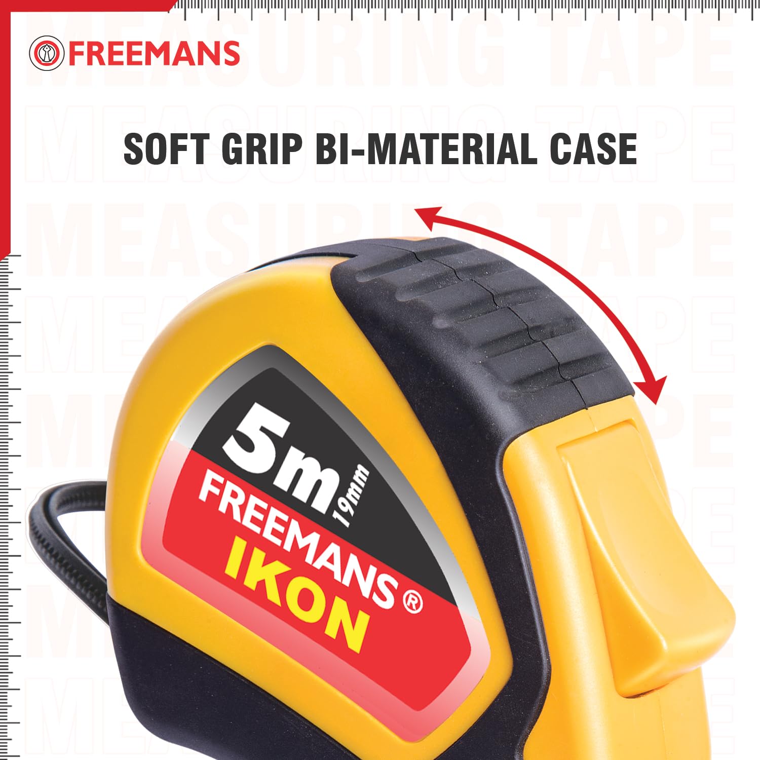 FREEMANS 19 mm ABS Plastic, Steel Tape Measuring Tapes IK519 5 m Yellow and Black_3