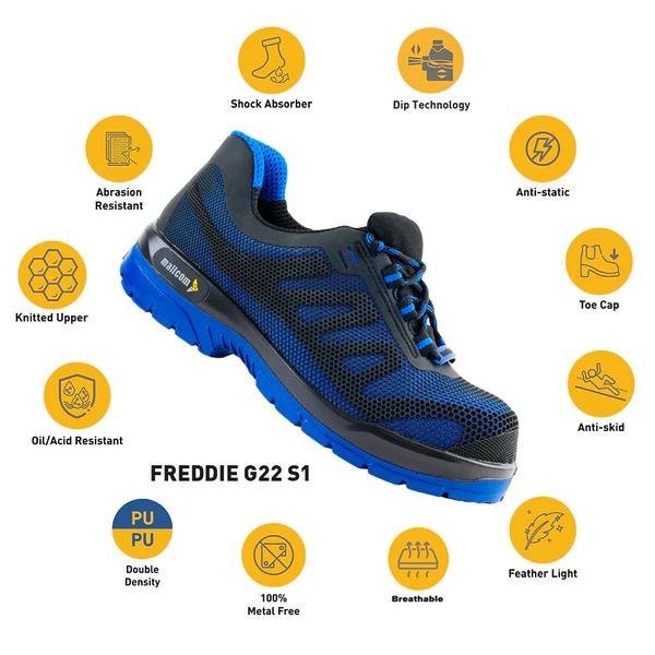 Mallcom Freddie G22 Polyester Knitted Composite Toe Safety Shoes Black and Blue_2