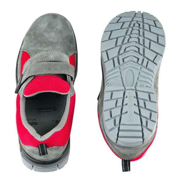 Mallcom Leperm Suede Leather and Mesh Steel Toe Safety Shoes Grey and Red_4