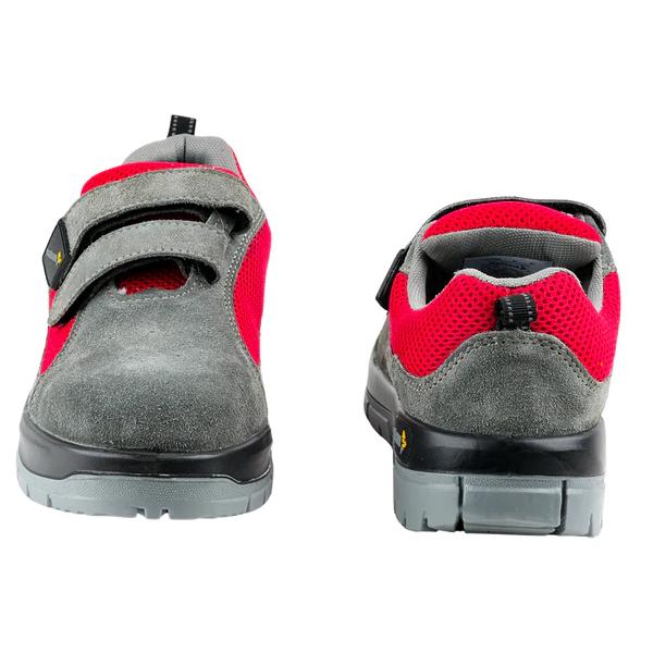 Mallcom Leperm Suede Leather and Mesh Steel Toe Safety Shoes Grey and Red_3