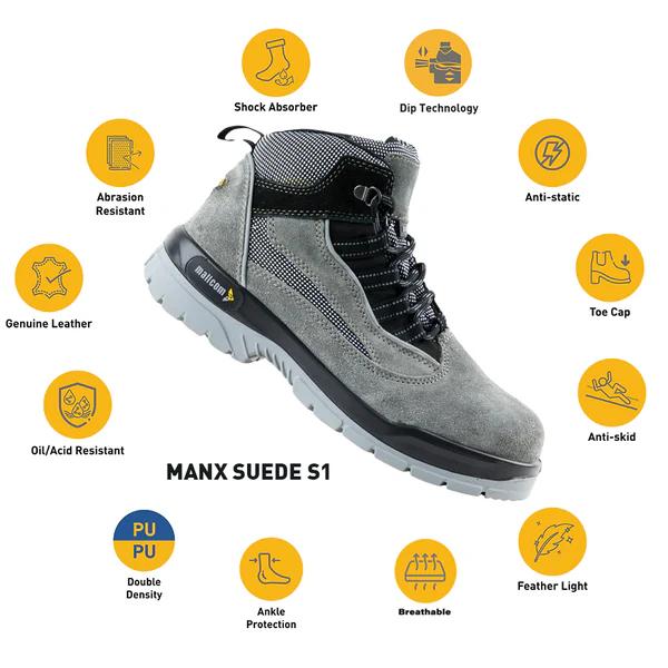Mallcom Manxsuede Suede Leather Steel Toe Safety Shoes Black and Grey_2