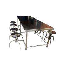 Stainless Steel 8 Seater Canteen Dining Table Fixed Chair Silver_0