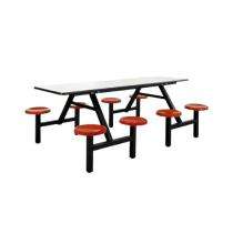 Mild Steel 8 Seater Canteen Dining Table Fixed Chair Black and Red_0