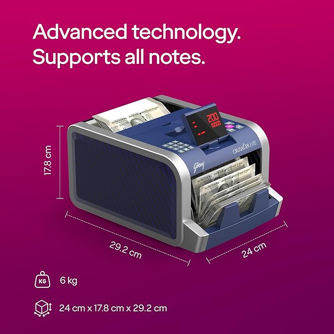 Godrej Crusader Lite TFT Display Note Counting Machine 1000 Notes/min 75 W_1