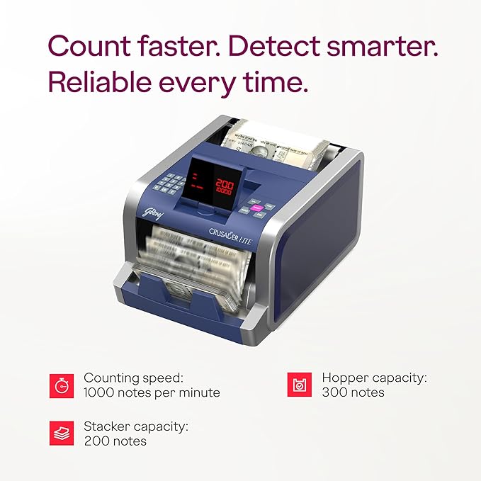 Godrej Crusader Lite TFT Display Note Counting Machine 1000 Notes/min 75 W_3