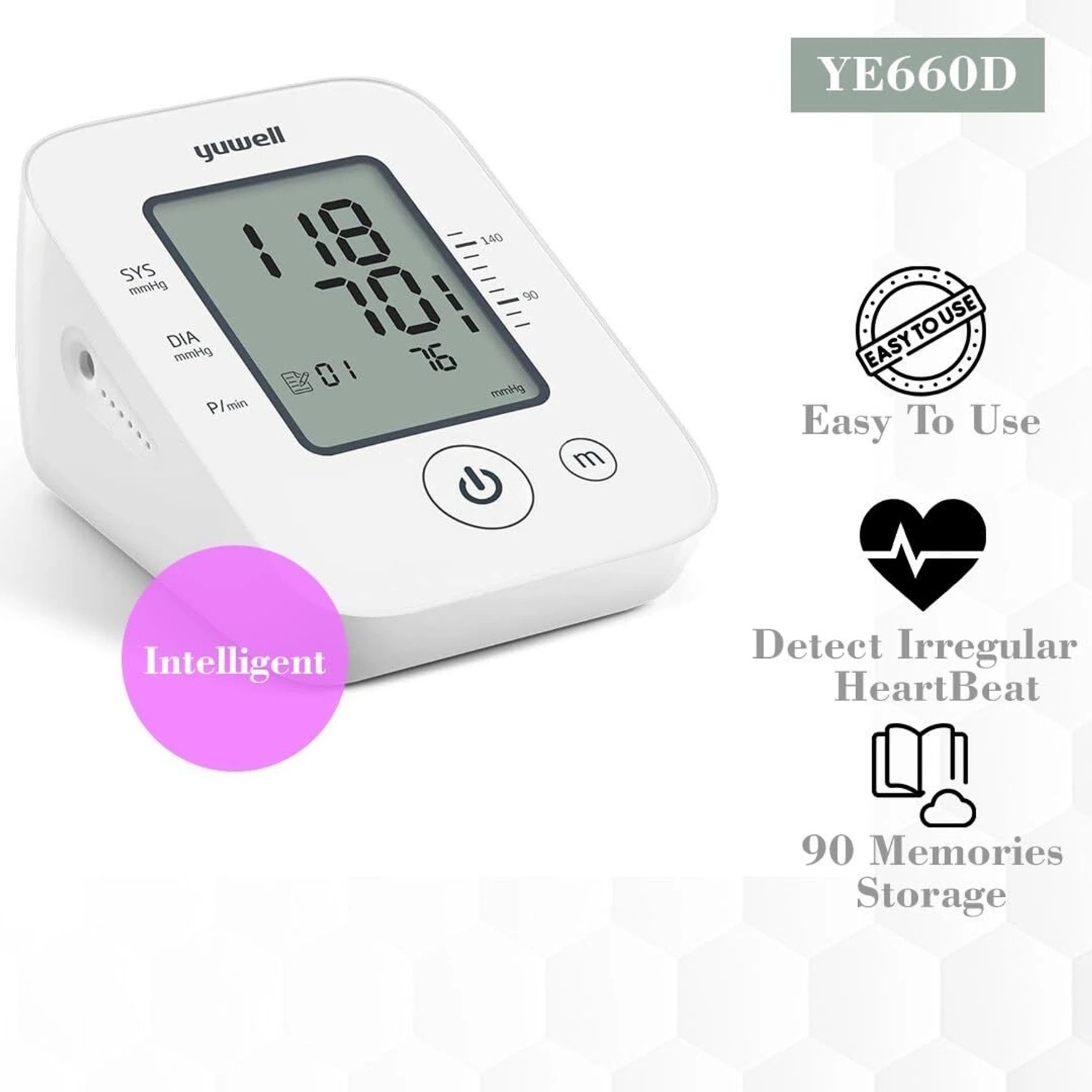 Yuwell YE660D Upper Arm Cuff Blood Pressure Monitor White_1