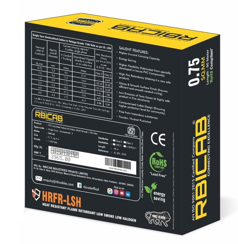 RBICAB 0.75 sqmm HR-FR-LSH Electric Wire Black 90 m_1