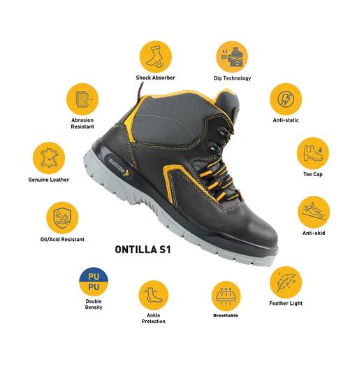 Mallcom Ontilla Nubuck Leather + Mesh Steel Toe Safety Shoes Grey and Yellow_1