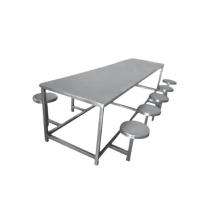 Stainless Steel 10 Seater Canteen Dining Table Fixed Chair Silver_0