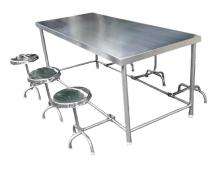 Stainless Steel 6 Seater Canteen Dining Table Fixed Chair Silver_0