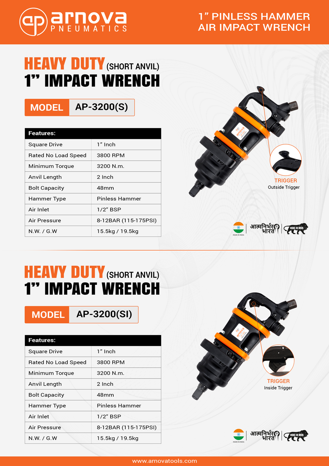 Arnova 48 inch Pneumatic Impact Wrenches AP3200(S) 1600 Nm_1