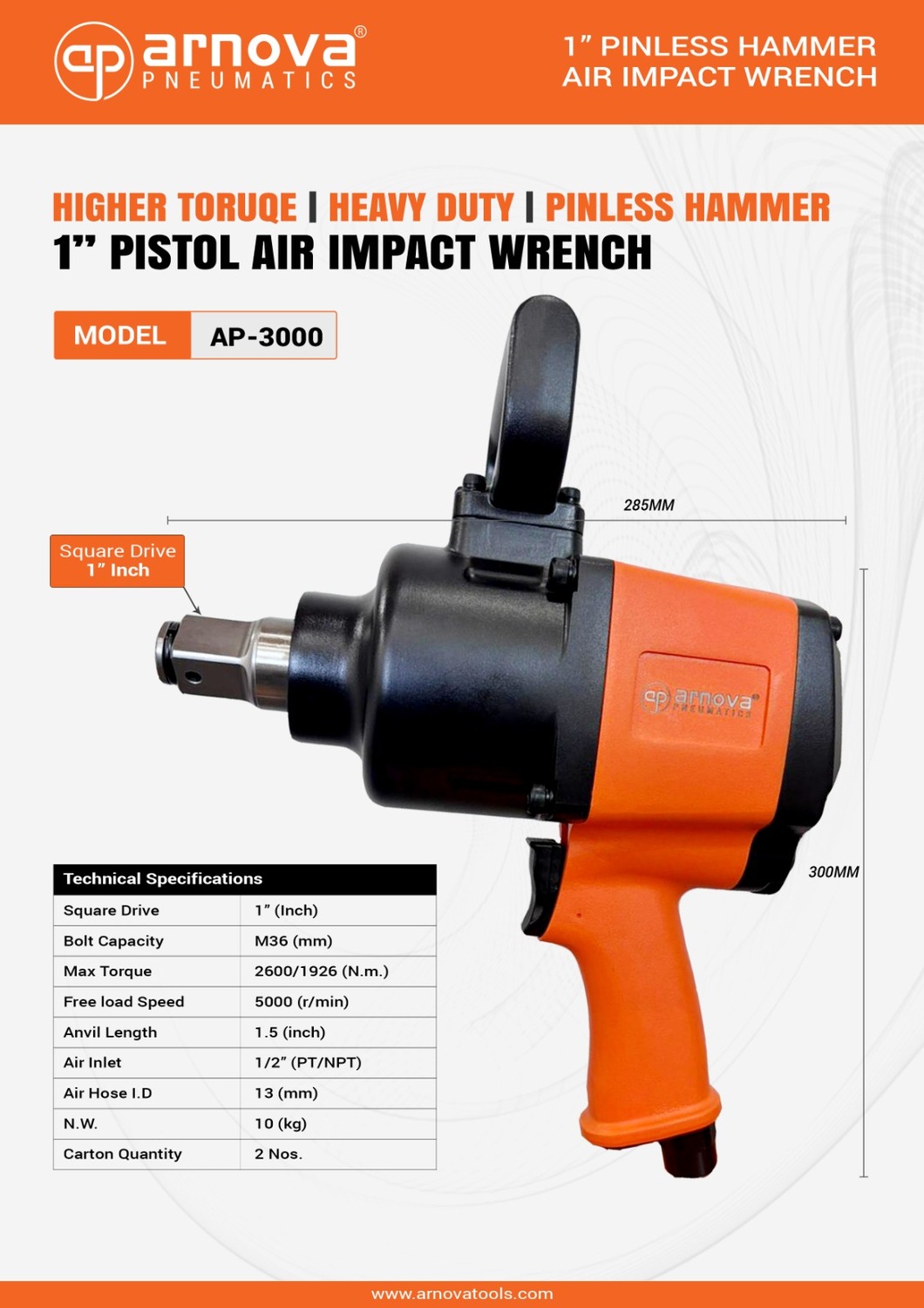 Arnova 1 inch Pneumatic Impact Wrenches AP-3000 2600 Nm_1