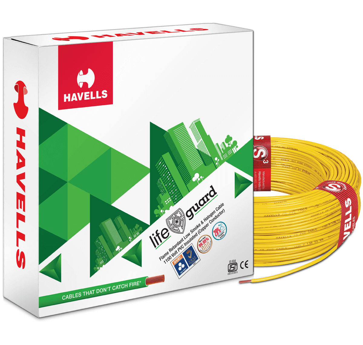 HAVELLS 1.5 sqmm Life Guard FRLSH Electric Wire Yellow 90 m_0