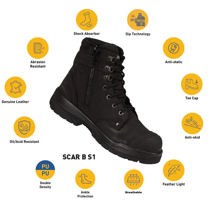 Mallcom Scar B Nubuck Leather Steel Toe Safety Shoes Black_1