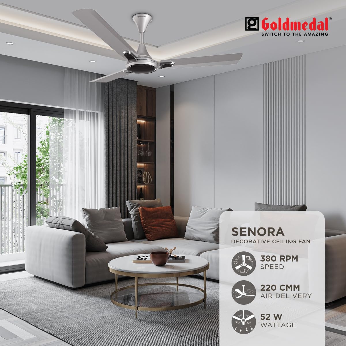 Goldmedal Senora 1200 mm 3 Blades 52 W Grey Goose Ceiling Fans_2