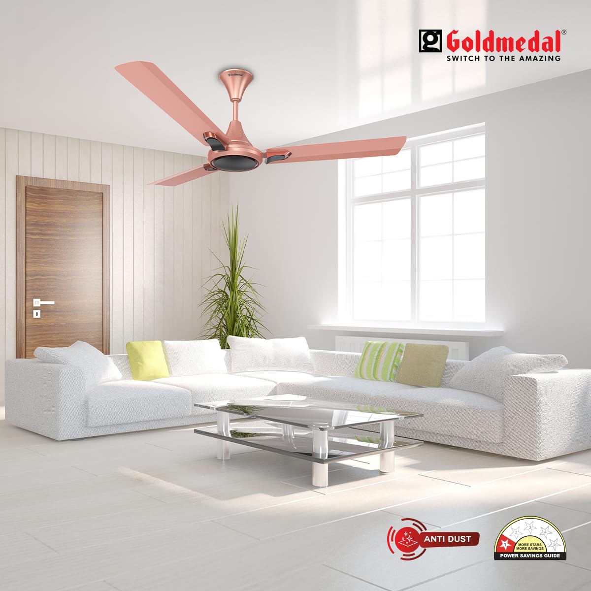 Goldmedal Senora 1200 mm 3 Blades 52 W Rose Gold Ceiling Fans_1