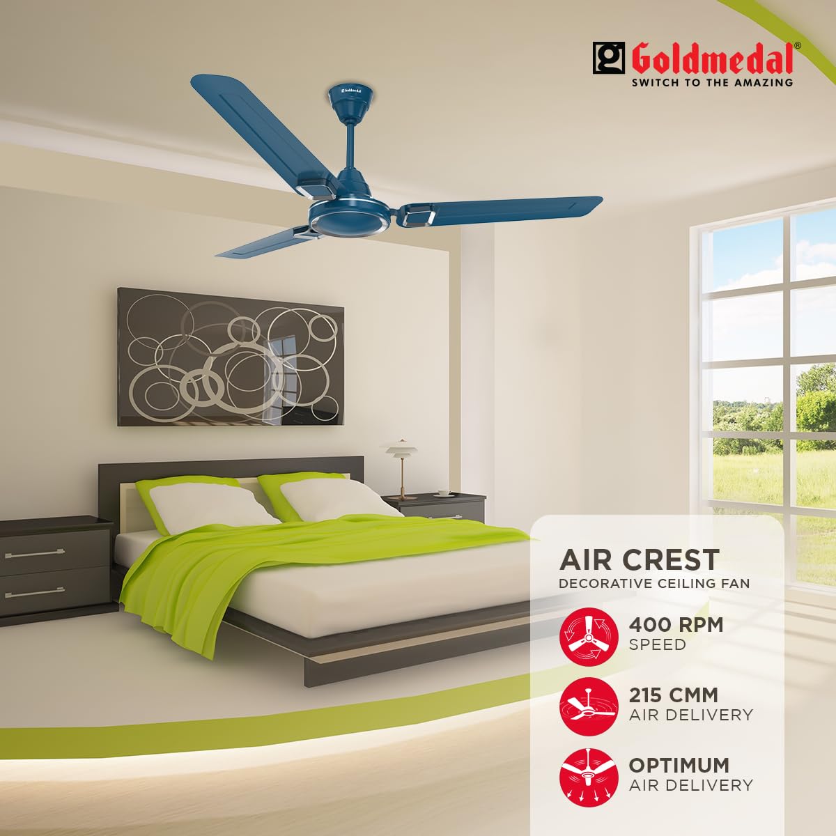 Goldmedal Air Crest 1200 mm 3 Blades 52 W Tangy Blue Ceiling Fans_2