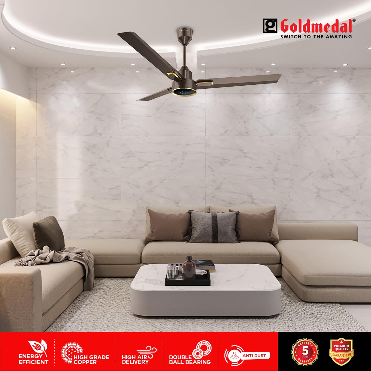 Goldmedal Opus Prime BLDC 1200 mm 3 Blades 30 W Pearl Brown Ceiling Fans_3