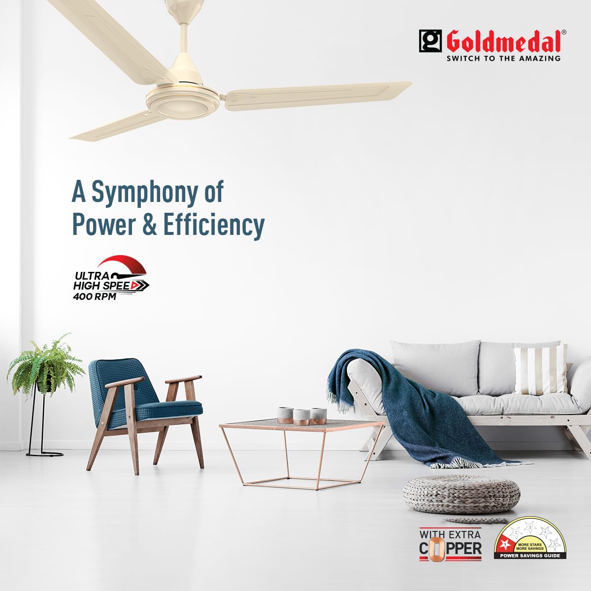 Goldmedal Gati 400 Neo 1200 mm 3 Blades 50 W Ivory Ceiling Fans_1