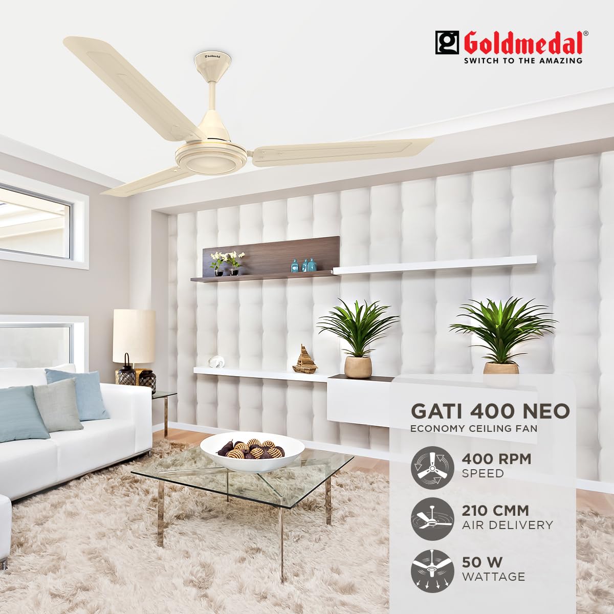 Goldmedal Gati 400 Neo 1200 mm 3 Blades 50 W Ivory Ceiling Fans_2