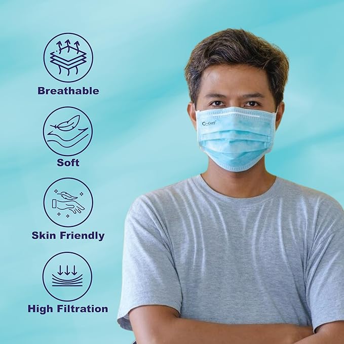 C-Cure Disposable 3 Ply Meltblown Filter Nose Masks Standard Blue_2