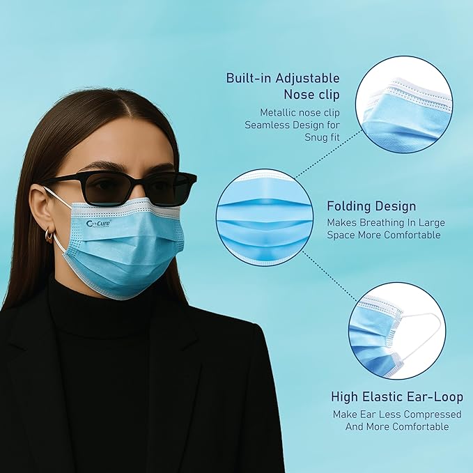 C-Cure Disposable 3 Ply Meltblown Filter Nose Masks Standard Blue_4