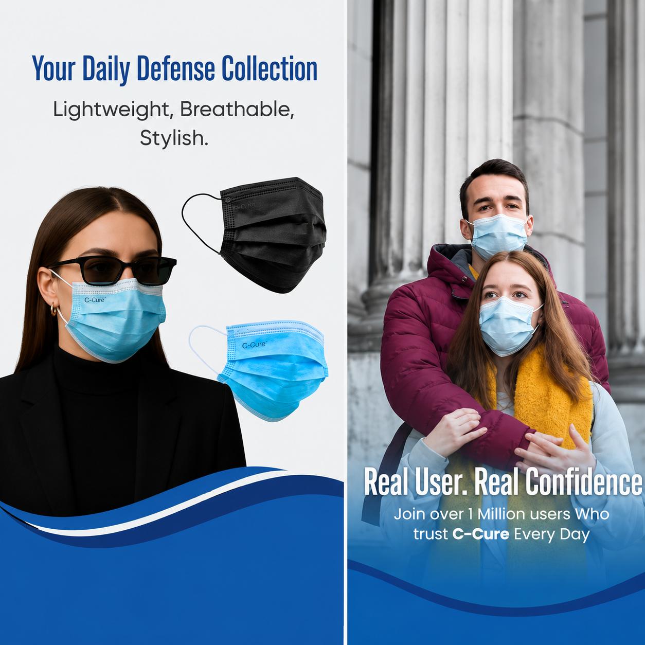 C-Cure Disposable 3 Ply Meltblown Filter Nose Masks Standard Blue_2