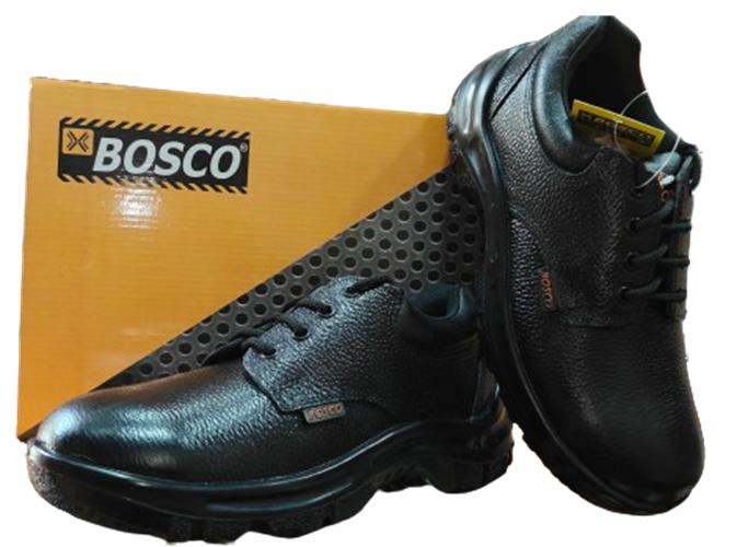 BOSCO CHETAK-01 Grain Leather + PU Coat Fabric Steel Toe Safety Shoes Black_2