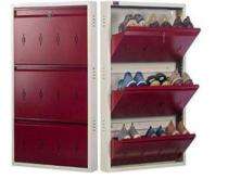 Steel 3 Shelves Shoe Rack 12 Shoe Pairs 51 x 137 x 13 cm Red and White_0